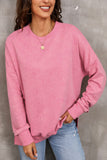 LC25314678-10-S, LC25314678-10-M, LC25314678-10-L, LC25314678-10-XL, LC25314678-10-2XL, Pink Drop Shoulder Ribbed Trim Oversized Sweatshirt