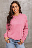LC25314678-10-S, LC25314678-10-M, LC25314678-10-L, LC25314678-10-XL, LC25314678-10-2XL, Pink Drop Shoulder Ribbed Trim Oversized Sweatshirt