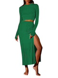 LC275038-9-S, LC275038-9-M, LC275038-9-L, LC275038-9-XL, Green knit dress sets