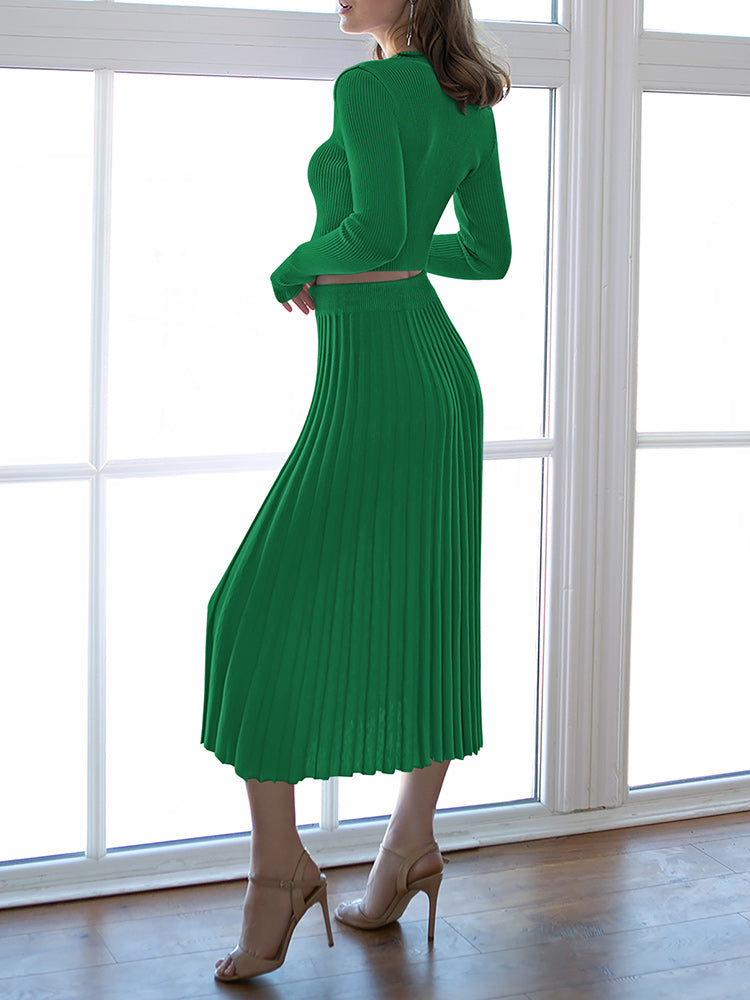 LC275038-9-S, LC275038-9-M, LC275038-9-L, LC275038-9-XL, Green knit dress sets