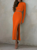 LC275038-14-S, LC275038-14-M, LC275038-14-L, LC275038-14-XL, Orange knit dress sets