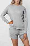 LC625104-11-S, LC625104-11-M, LC625104-11-L, LC625104-11-XL, LC625104-11-2XL, Gray Textured Long Sleeve Top and Drawstring Shorts Set