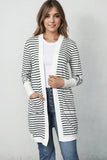 LC2541971-1-S, LC2541971-1-M, LC2541971-1-L, LC2541971-1-XL, LC2541971-1-2XL, White Striped Side Pockets Open Front Cardigan