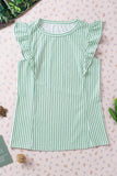 LC256435-9-S, LC256435-9-M, LC256435-9-L, LC256435-9-XL, LC256435-9-2XL, LC256435-9-XS, LC256435-9-3XL, Green Crew Neck Ruffled Striped Tank Top