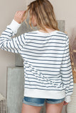 LC25122022-19-S, LC25122022-19-M, LC25122022-19-L, LC25122022-19-XL, Striped Print Ribbed Trim Long Sleeve Top