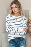 LC25122022-19-S, LC25122022-19-M, LC25122022-19-L, LC25122022-19-XL, Striped Print Ribbed Trim Long Sleeve Top