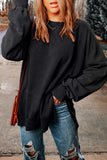 LC25314678-2-S, LC25314678-2-M, LC25314678-2-L, LC25314678-2-XL, LC25314678-2-2XL, Black Drop Shoulder Ribbed Trim Oversized Sweatshirt