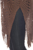 LC2541328-17, Brown Loose Knitwear Kimono with Slits
