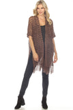 LC2541328-17, Brown Loose Knitwear Kimono with Slits