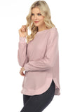 LC25115662-10-S, LC25115662-10-M, LC25115662-10-L, LC25115662-10-XL, LC25115662-10-2XL, Pink Crew Neck Ribbed Trim Waffle Knit Top