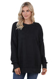 LC25314678-2-S, LC25314678-2-M, LC25314678-2-L, LC25314678-2-XL, LC25314678-2-2XL, Black Drop Shoulder Ribbed Trim Oversized Sweatshirt