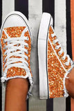 Women's Orange Sequin Lace Up Low Top Canvas Shoes