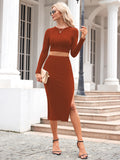 LC6115635-17-S, LC6115635-17-M, LC6115635-17-L, LC6115635-17-XL, Brown dress set