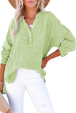 LC25121568-9-M, LC25121568-9-L, LC25121568-9-XL, LC25121568-9-S, LC25121568-9-2XL, Green Crinkle Textured Loose Henley Top