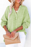 LC25121568-9-M, LC25121568-9-L, LC25121568-9-XL, LC25121568-9-S, LC25121568-9-2XL, Green Crinkle Textured Loose Henley Top