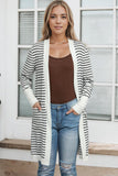 LC2541971-1-S, LC2541971-1-M, LC2541971-1-L, LC2541971-1-XL, LC2541971-1-2XL, White Striped Side Pockets Open Front Cardigan