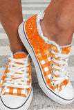 Women's Orange Plaid Print Ombre Slip On Sneakers