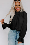 LC25121763-2-S, LC25121763-2-M, LC25121763-2-L, LC25121763-2-XL, Black Striking Pleated Flared Cuff Long Sleeve Blouse