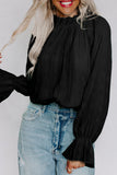LC25121763-2-S, LC25121763-2-M, LC25121763-2-L, LC25121763-2-XL, Black Striking Pleated Flared Cuff Long Sleeve Blouse