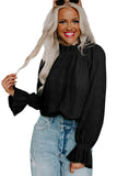 LC25121763-2-S, LC25121763-2-M, LC25121763-2-L, LC25121763-2-XL, Black Striking Pleated Flared Cuff Long Sleeve Blouse