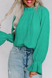 LC25121763-9-S, LC25121763-9-M, LC25121763-9-L, LC25121763-9-XL, Green Striking Pleated Flared Cuff Long Sleeve Blouse