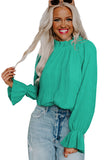 LC25121763-9-S, LC25121763-9-M, LC25121763-9-L, LC25121763-9-XL, Green Striking Pleated Flared Cuff Long Sleeve Blouse