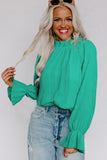 LC25121763-9-S, LC25121763-9-M, LC25121763-9-L, LC25121763-9-XL, Green Striking Pleated Flared Cuff Long Sleeve Blouse