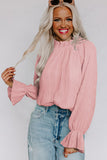 LC25121763-1010-S, LC25121763-1010-M, LC25121763-1010-L, LC25121763-1010-XL, Pink Striking Pleated Flared Cuff Long Sleeve Blouse