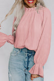 LC25121763-1010-S, LC25121763-1010-M, LC25121763-1010-L, LC25121763-1010-XL, Pink Striking Pleated Flared Cuff Long Sleeve Blouse