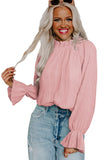LC25121763-1010-S, LC25121763-1010-M, LC25121763-1010-L, LC25121763-1010-XL, Pink Striking Pleated Flared Cuff Long Sleeve Blouse