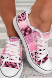 Women's Pink Leopard Plaid Splicing Print Canvas Shoes
