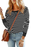 LC25122022-P2-S, LC25122022-P2-M, LC25122022-P2-L, LC25122022-P2-XL, Black Striped Print Ribbed Trim Long Sleeve Top