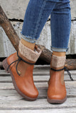 Women's PU Leather Knitted Patchwork Ankle Boots