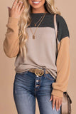 Women's Color Block Long Sleeve Ribbed Loose Top