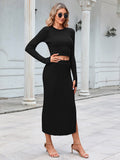 LC275038-2-S, LC275038-2-M, LC275038-2-L, LC275038-2-XL, Black knit dress sets