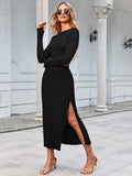 LC275038-2-S, LC275038-2-M, LC275038-2-L, LC275038-2-XL, Black knit dress sets