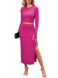 LC275038-6-S, LC275038-6-M, LC275038-6-L, LC275038-6-XL, Rose Red knit dress sets