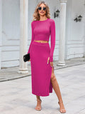 LC275038-6-S, LC275038-6-M, LC275038-6-L, LC275038-6-XL, Rose Red knit dress sets