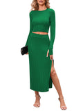 LC275038-9-S, LC275038-9-M, LC275038-9-L, LC275038-9-XL, Green knit dress sets