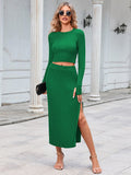 LC275038-9-S, LC275038-9-M, LC275038-9-L, LC275038-9-XL, Green knit dress sets