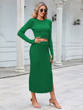 LC275038-9-S, LC275038-9-M, LC275038-9-L, LC275038-9-XL, Green knit dress sets