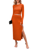 LC275038-14-S, LC275038-14-M, LC275038-14-L, LC275038-14-XL, Orange knit dress sets