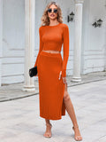 LC275038-14-S, LC275038-14-M, LC275038-14-L, LC275038-14-XL, Orange knit dress sets