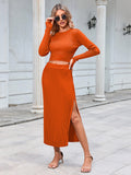 LC275038-14-S, LC275038-14-M, LC275038-14-L, LC275038-14-XL, Orange knit dress sets