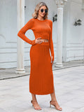 LC275038-14-S, LC275038-14-M, LC275038-14-L, LC275038-14-XL, Orange knit dress sets