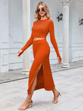 LC275038-14-S, LC275038-14-M, LC275038-14-L, LC275038-14-XL, Orange knit dress sets