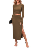 LC275038-16-S, LC275038-16-M, LC275038-16-L, LC275038-16-XL, Khaki knit dress sets