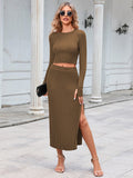 LC275038-16-S, LC275038-16-M, LC275038-16-L, LC275038-16-XL, Khaki knit dress sets