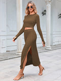 LC275038-16-S, LC275038-16-M, LC275038-16-L, LC275038-16-XL, Khaki knit dress sets