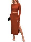 LC275038-17-S, LC275038-17-M, LC275038-17-L, LC275038-17-XL, Brown knit dress sets